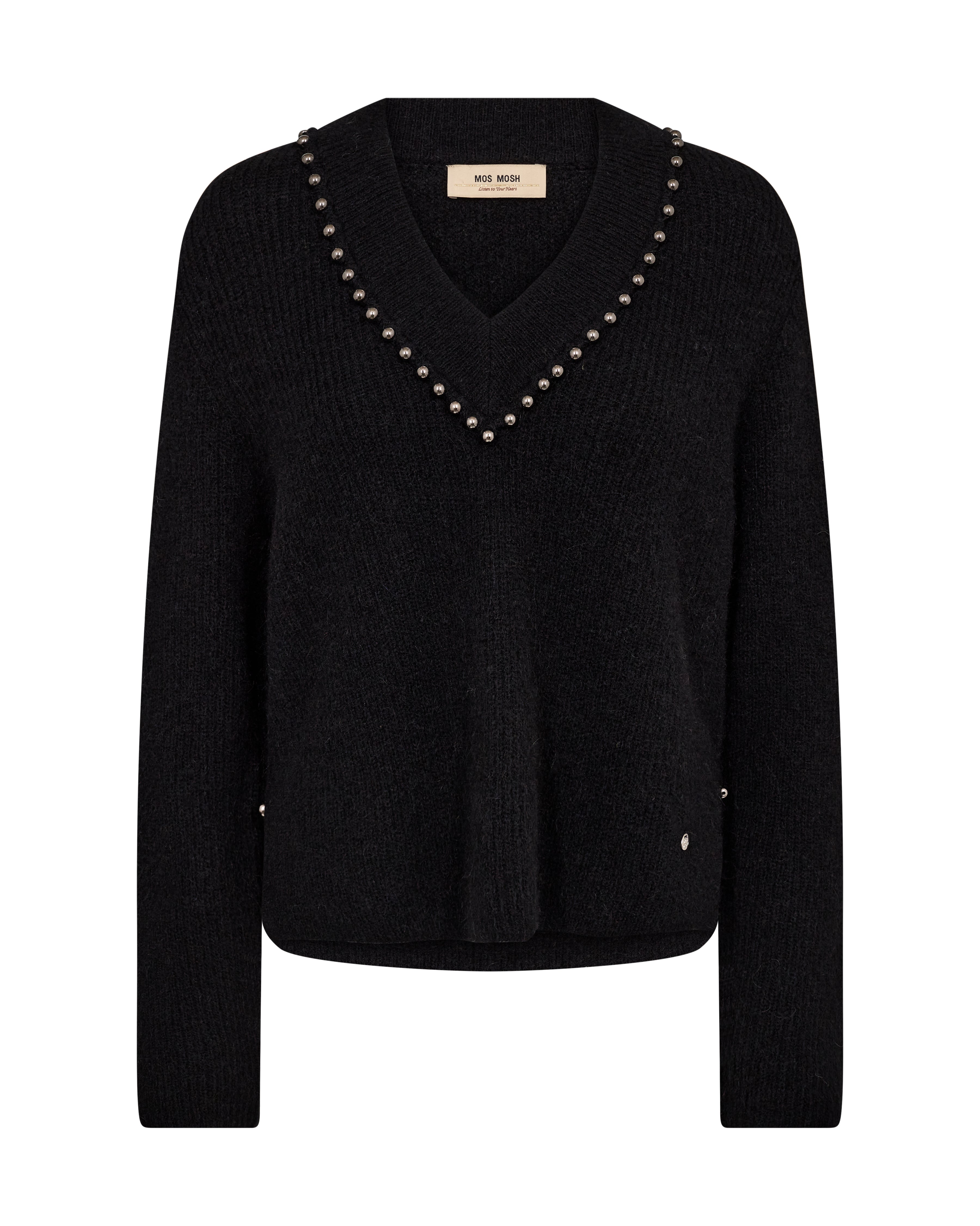 Mos Mosh Zora V-Neck Bead Knit Black