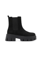 Jenny Chunky Sole Boots Faux Suede Black