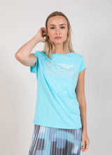 Coster Copenhagen T-Shirt with Coster Print Aqua Blue
