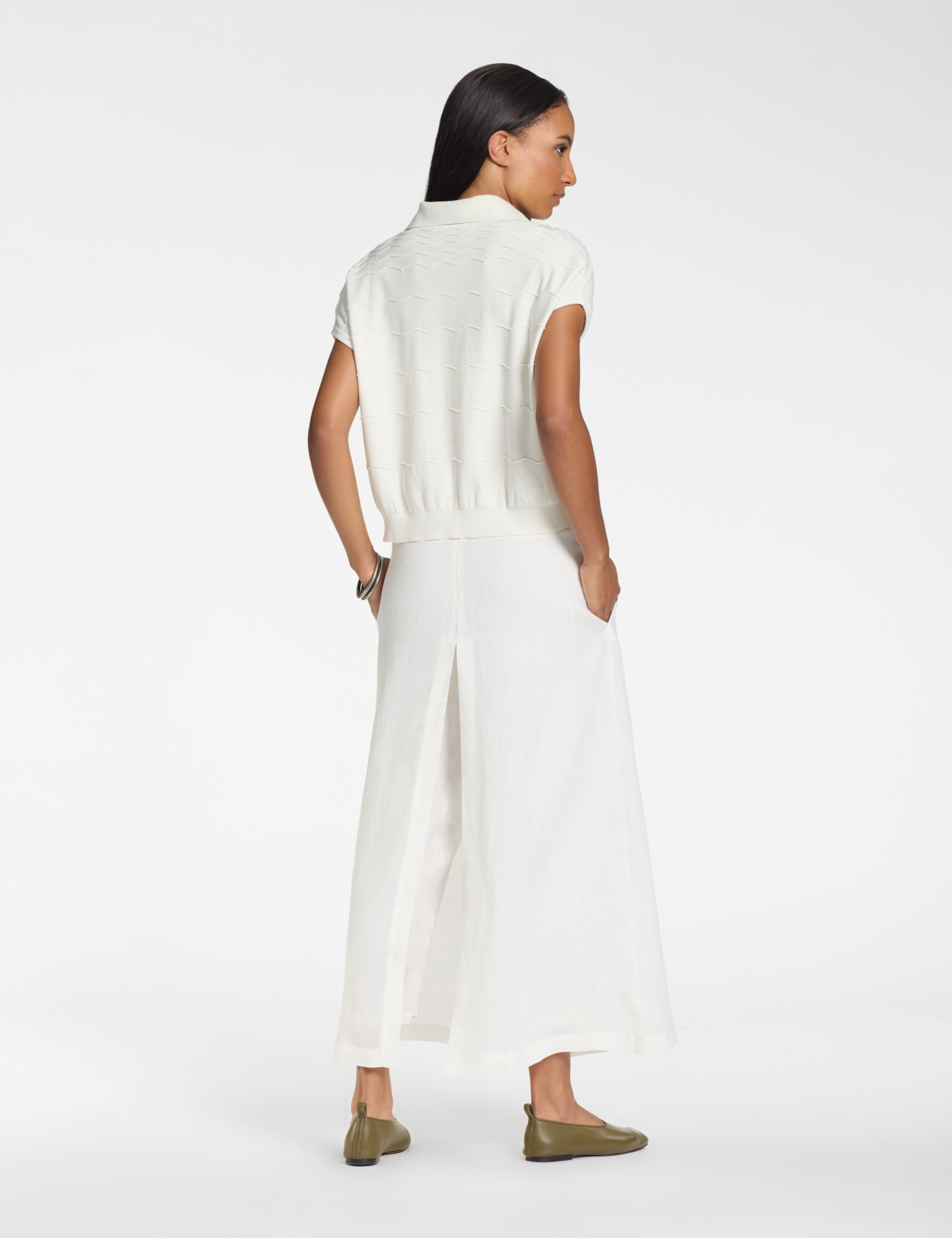 Sarah Pacini Linen Pants with Overlay Off White 12.035.02