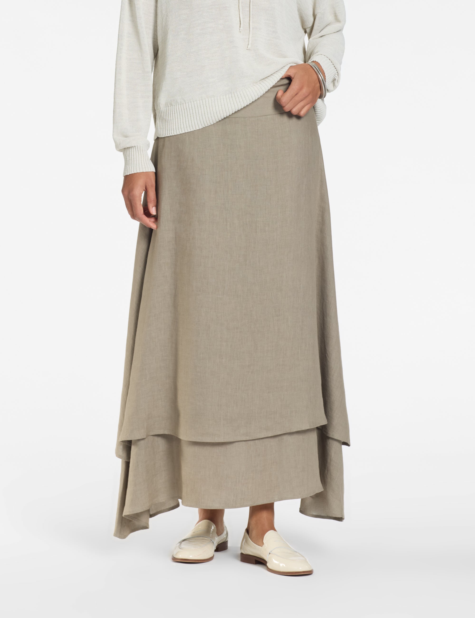 Sarah Pacini Long Layered Linen Skirt Taupe 12.031.22