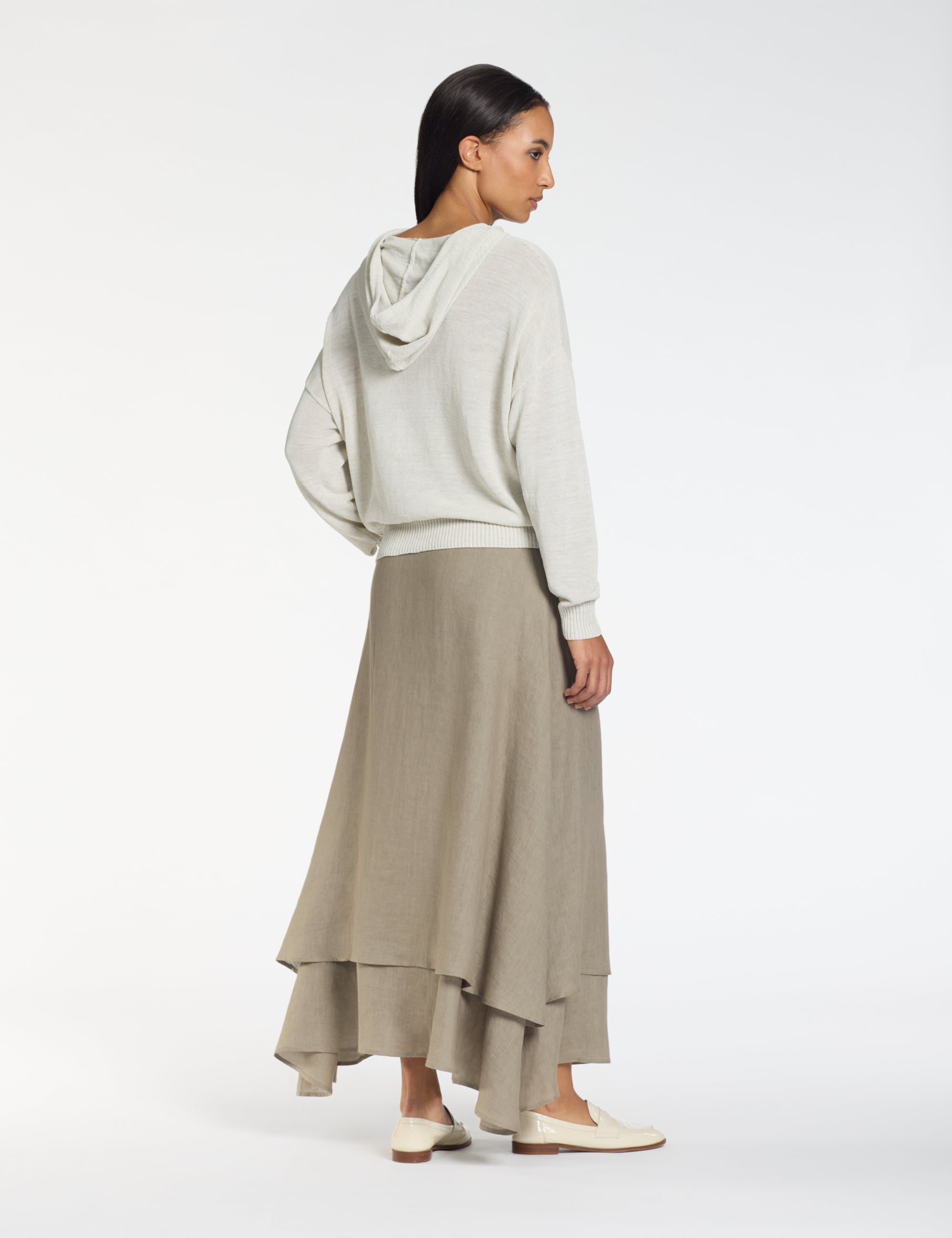 Sarah Pacini Long Layered Linen Skirt Taupe 12.031.22