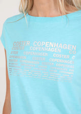 Coster Copenhagen T-Shirt with Coster Print Aqua Blue
