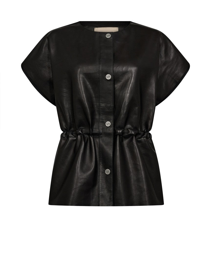 Mos Mosh Aylin Leather Waistcoat Black