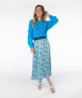 ESQUALO Plisse Skirt Bayside Print 14014 Pool Blue
