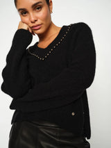 Mos Mosh Zora V-Neck Bead Knit Black
