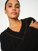 Mos Mosh Zora V-Neck Bead Knit Black