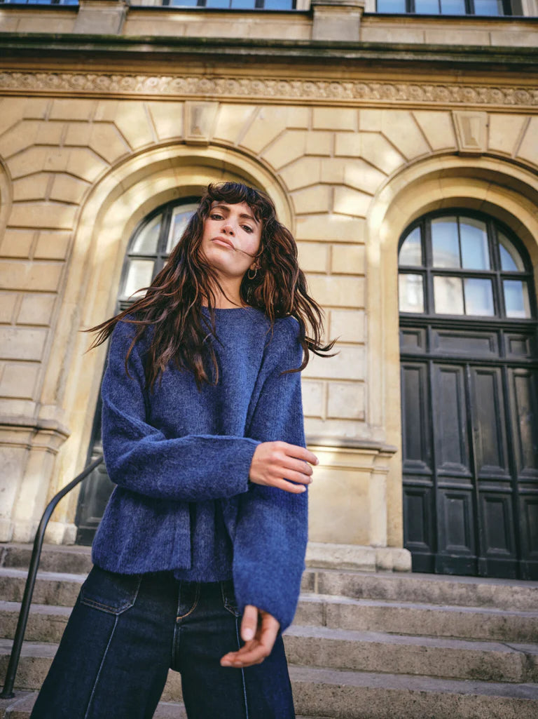 Mos Mosh Thora O-Neck Frill Knit Ensign Blue