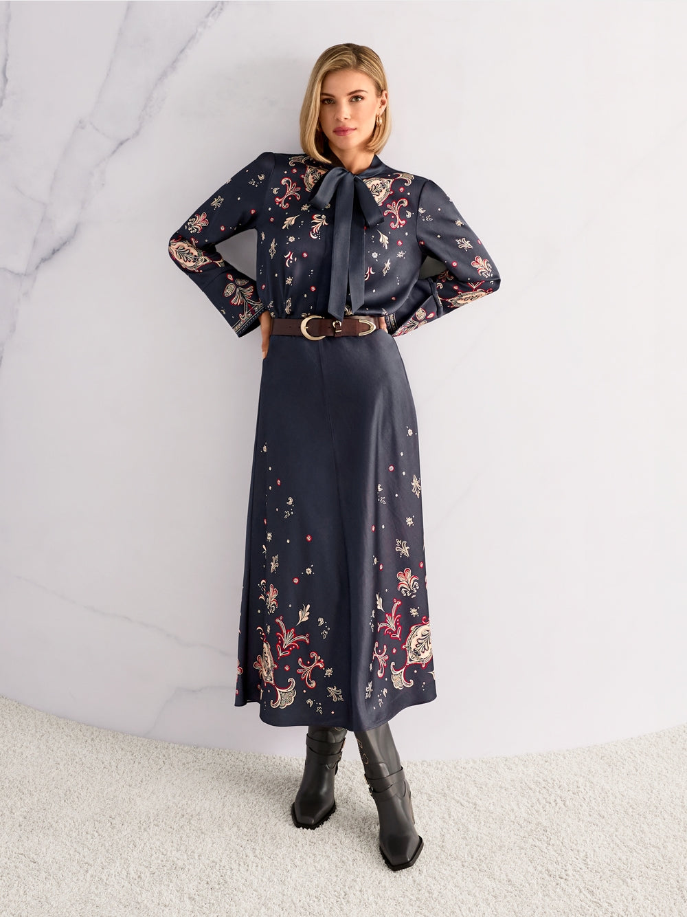 Marc Cain Collections Long Dress with Paisley Print Periscope AC21.14W06