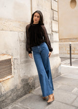 FROCKS Velvet Sheer Sleeve Dress Top Choc