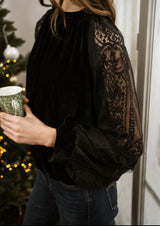 FROCKS Velvet Sheer Sleeve Dress Top Black