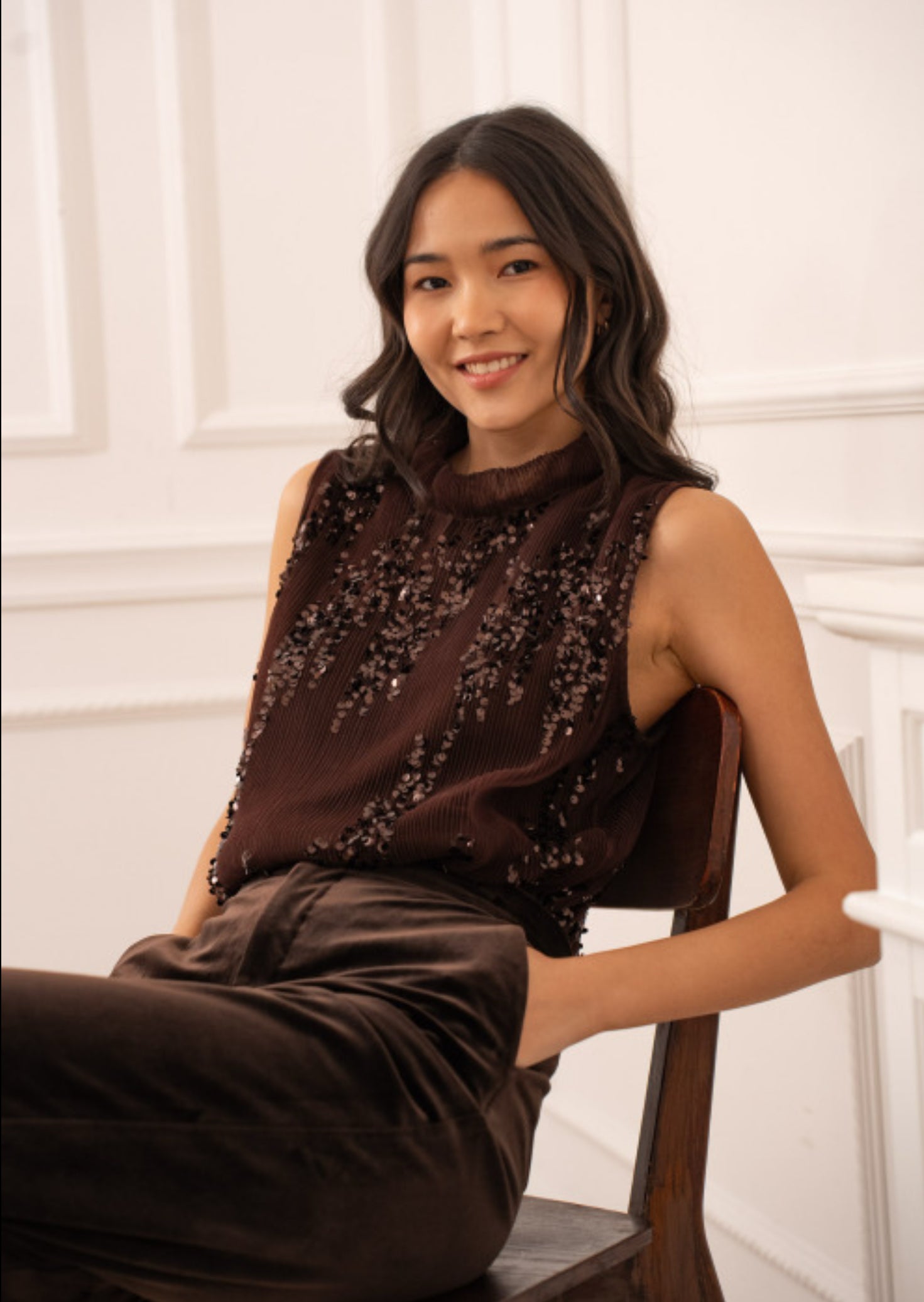 FROCKS Sleeveless Sequin Top Choc