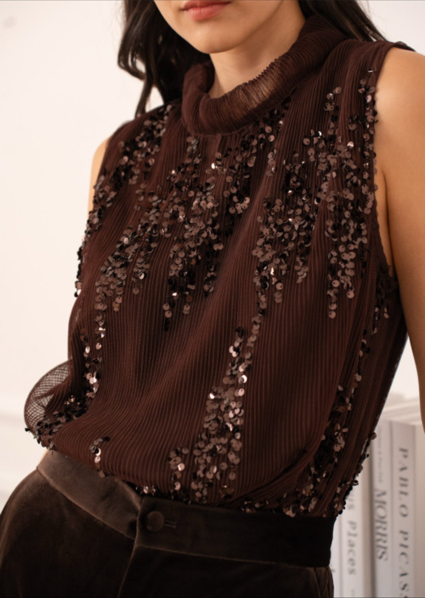 FROCKS Sleeveless Sequin Top Choc