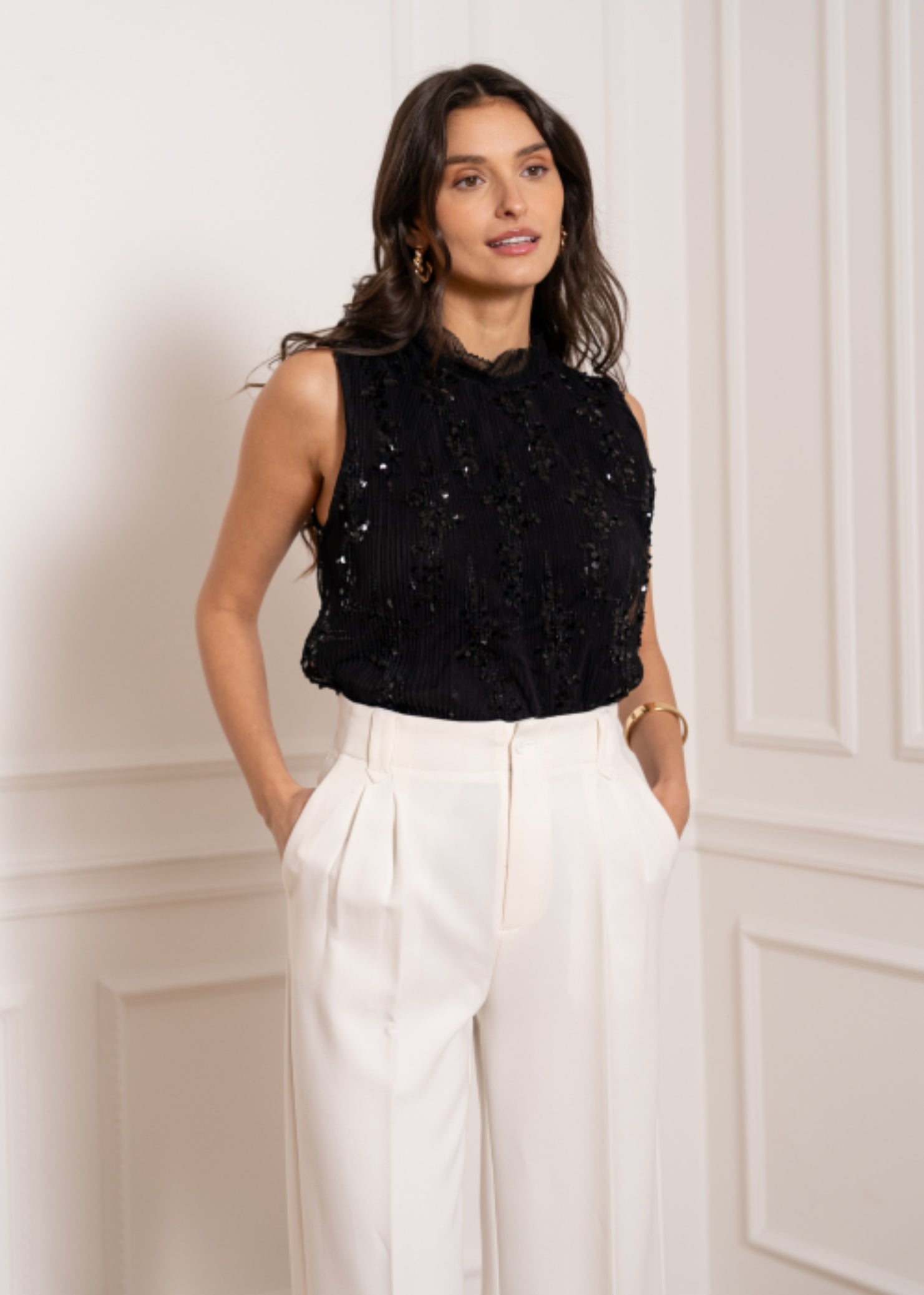 FROCKS Sleeveless Sequin Top Black