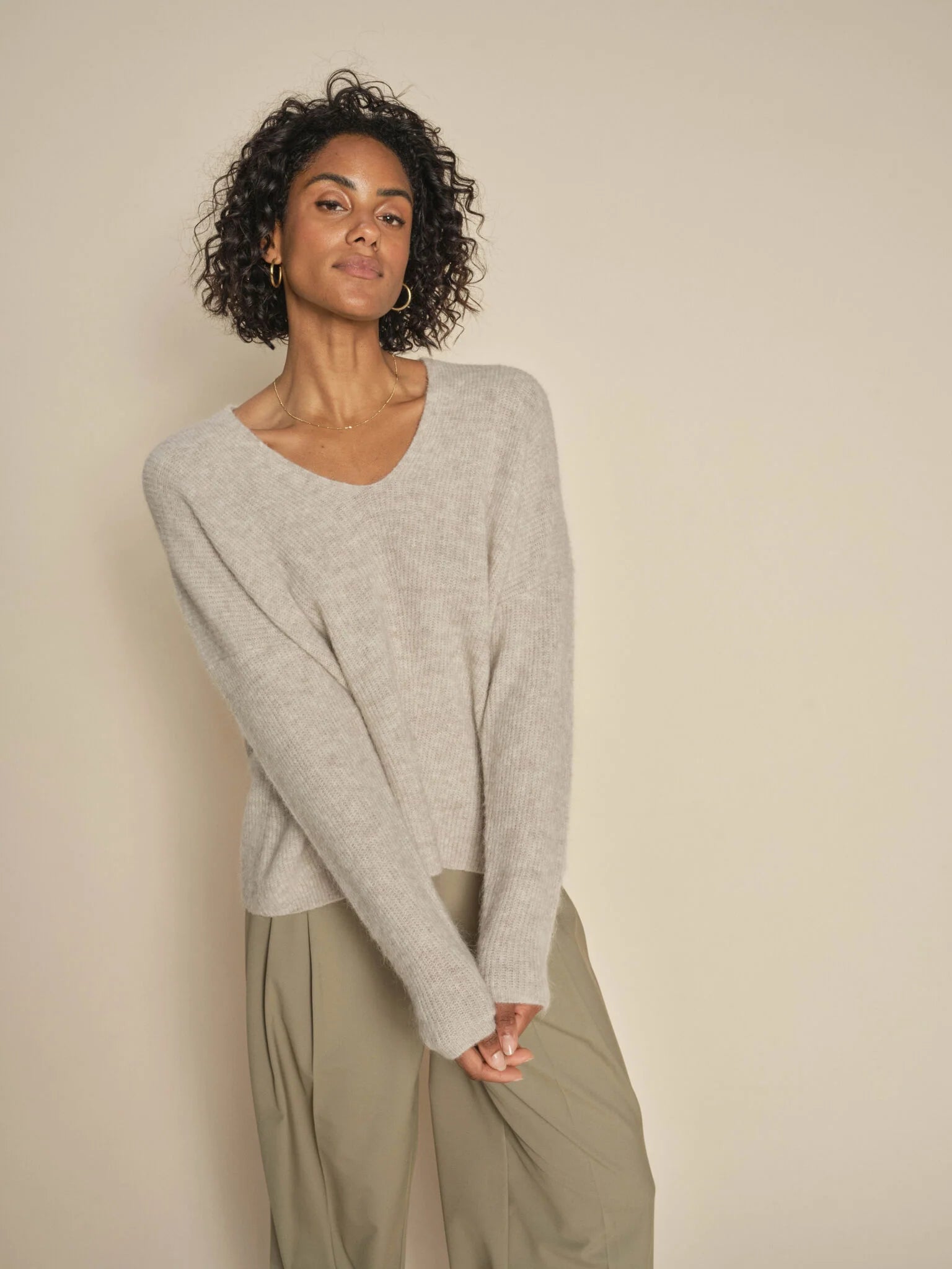 Mos Mosh Thora V Neck Sweater Feather Grey