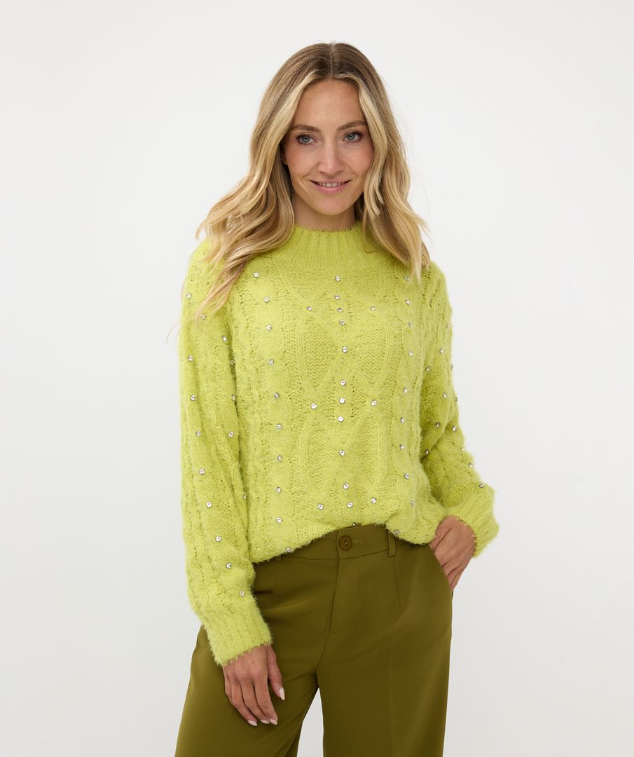 Esqualo Cable Sweater with Rhinestones Matcha Green