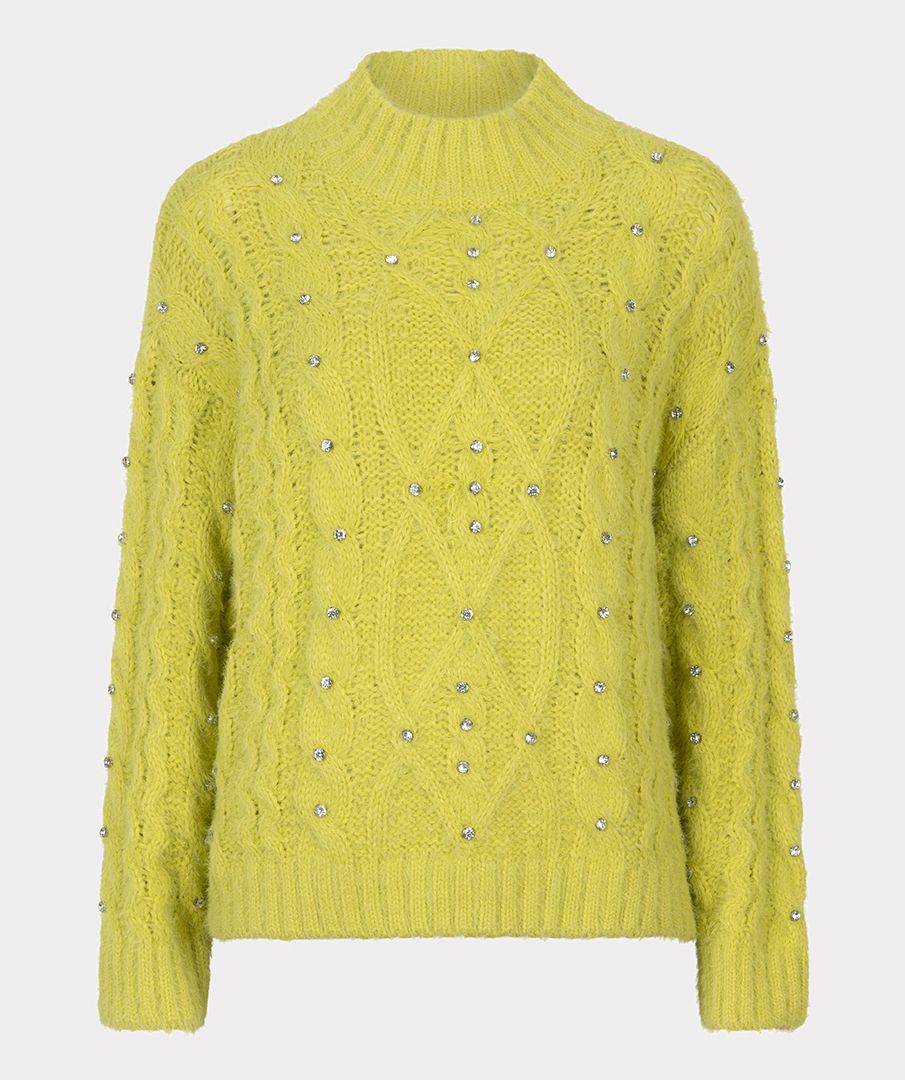 Esqualo Cable Sweater with Rhinestones Matcha Green