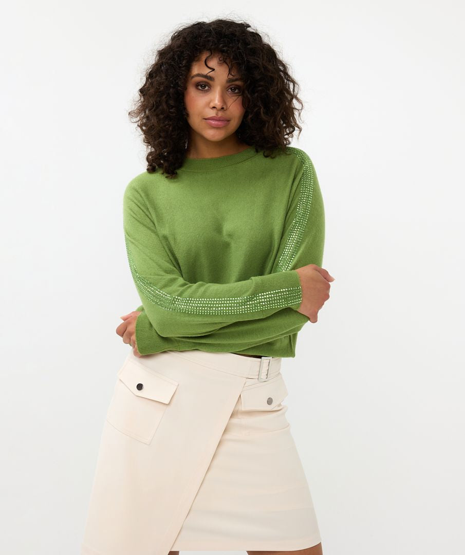 Esqualo Fine Sweater with Sequin Sleeves Forest Green