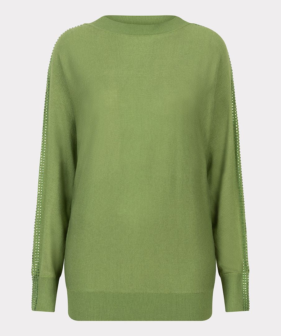 Esqualo Fine Sweater with Sequin Sleeves Forest Green