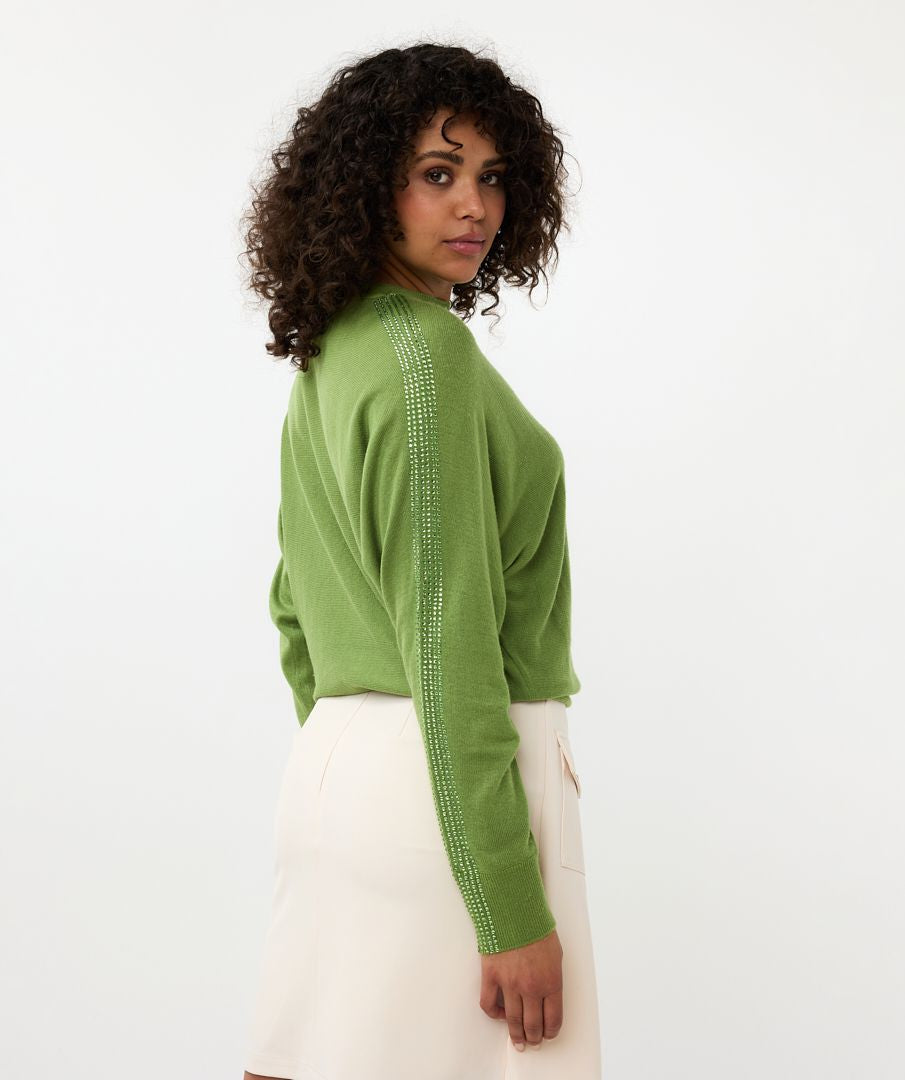 Esqualo Fine Sweater with Sequin Sleeves Forest Green