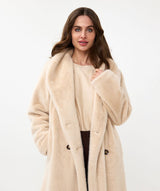 Esqualo Shawl Collar Faux Fur Coat Sand