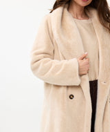 Esqualo Shawl Collar Faux Fur Coat Sand