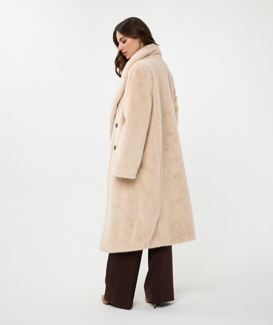 Esqualo Shawl Collar Faux Fur Coat Sand