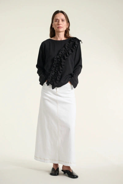 BITTE KAI RAND High Waisted Stretch Denim Skirt Off White 15031