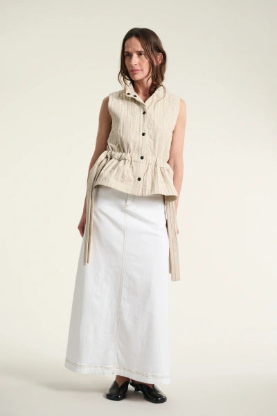 BITTE KAI RAND High Waisted Stretch Denim Skirt Off White 15031