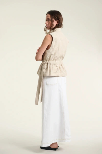 BITTE KAI RAND High Waisted Stretch Denim Skirt Off White 15031