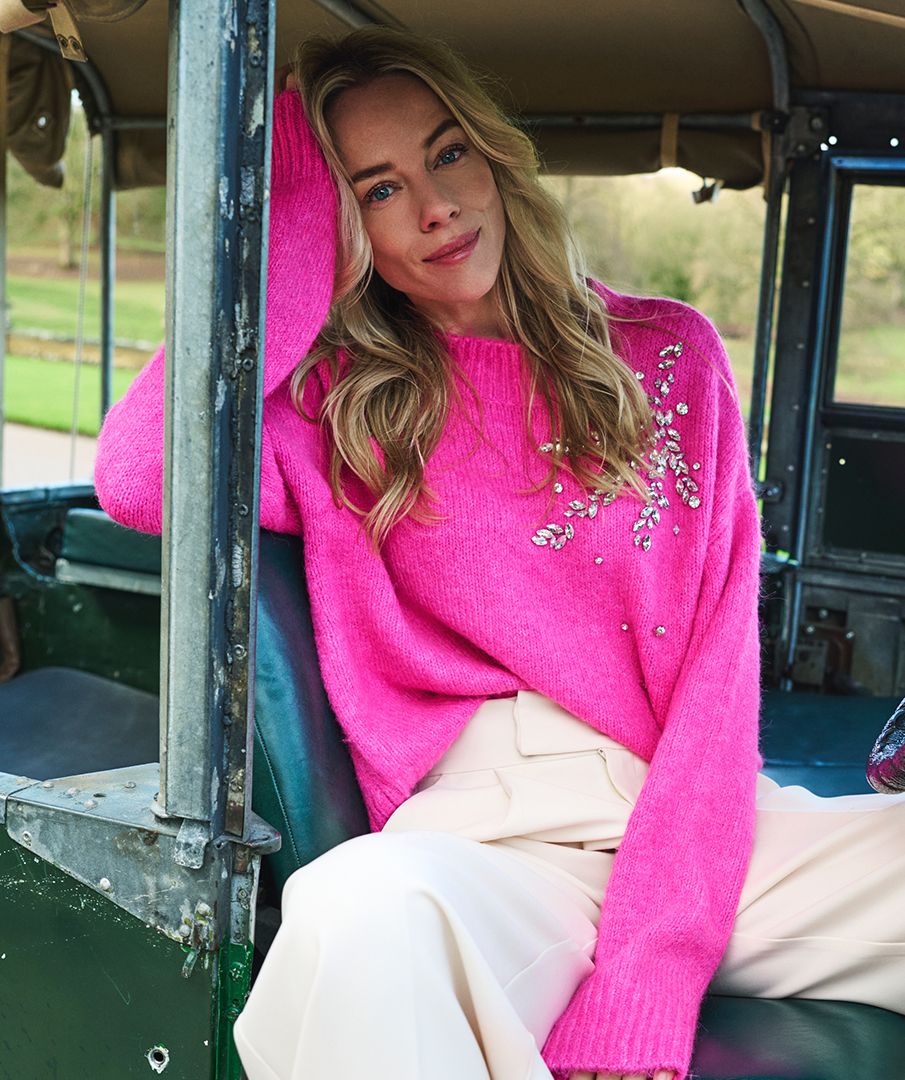 EsQualo Sweater Embellished Cerise Pink