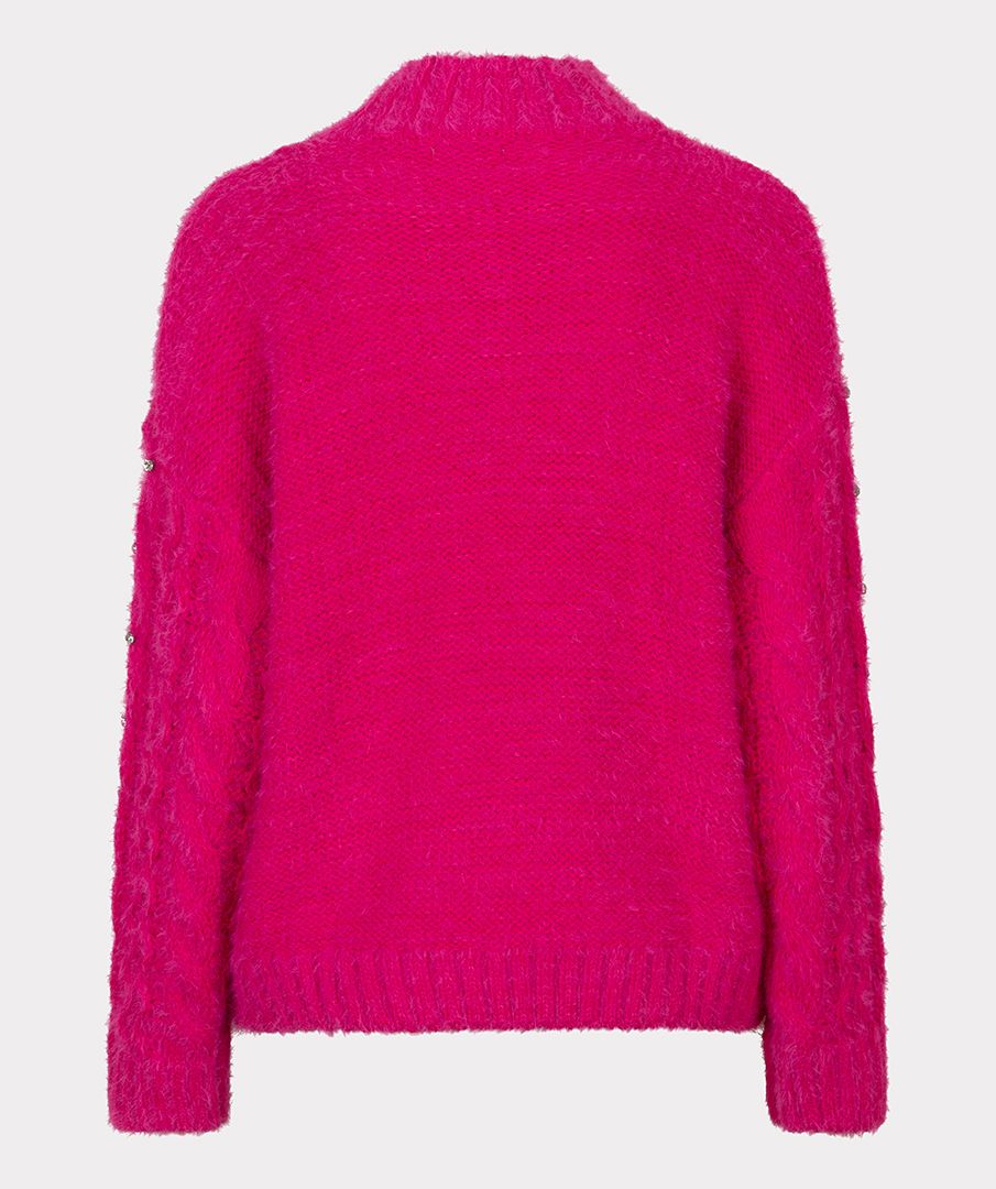 Esqualo Cable Sweater with Rhinestones Cerise Pink