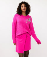 EsQualo Sweater Embellished Cerise Pink