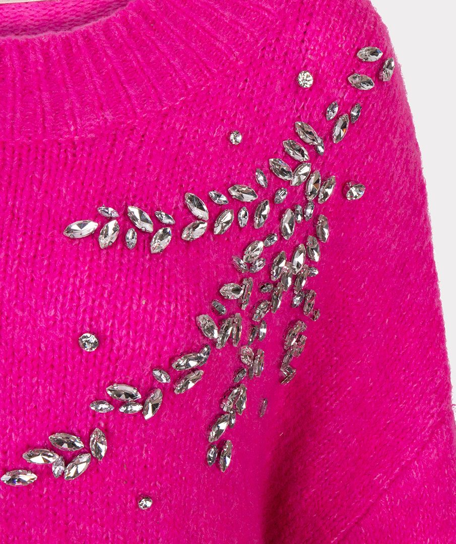 EsQualo Sweater Embellished Cerise Pink