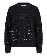 EsQualo Cardigan Striped Sequin Sweater Black