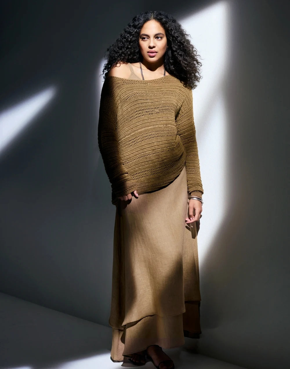 Sarah Pacini Long Layered Linen Skirt Craft 12.031.22
