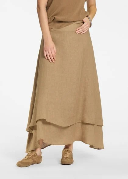 Sarah Pacini Long Layered Linen Skirt Craft 12.031.22