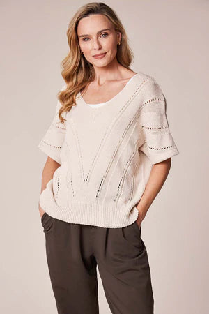 d.e.c.k. by Decollage SS Openwork Cotton Sweater Beige