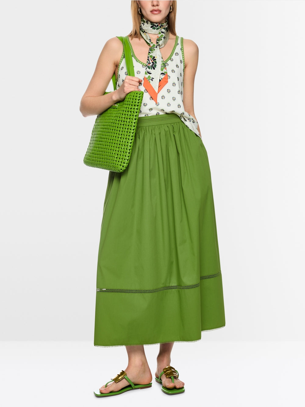 Marc Cain Collections Flared Maxi Skirt with Lace Bright Ecru AC71.28W50