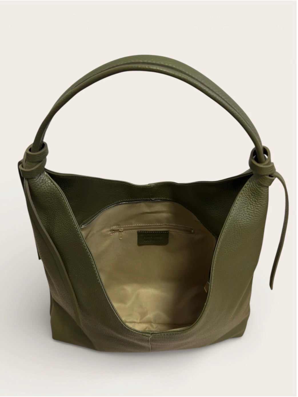 Hammered Italian Leather Hobo Bag Ecru