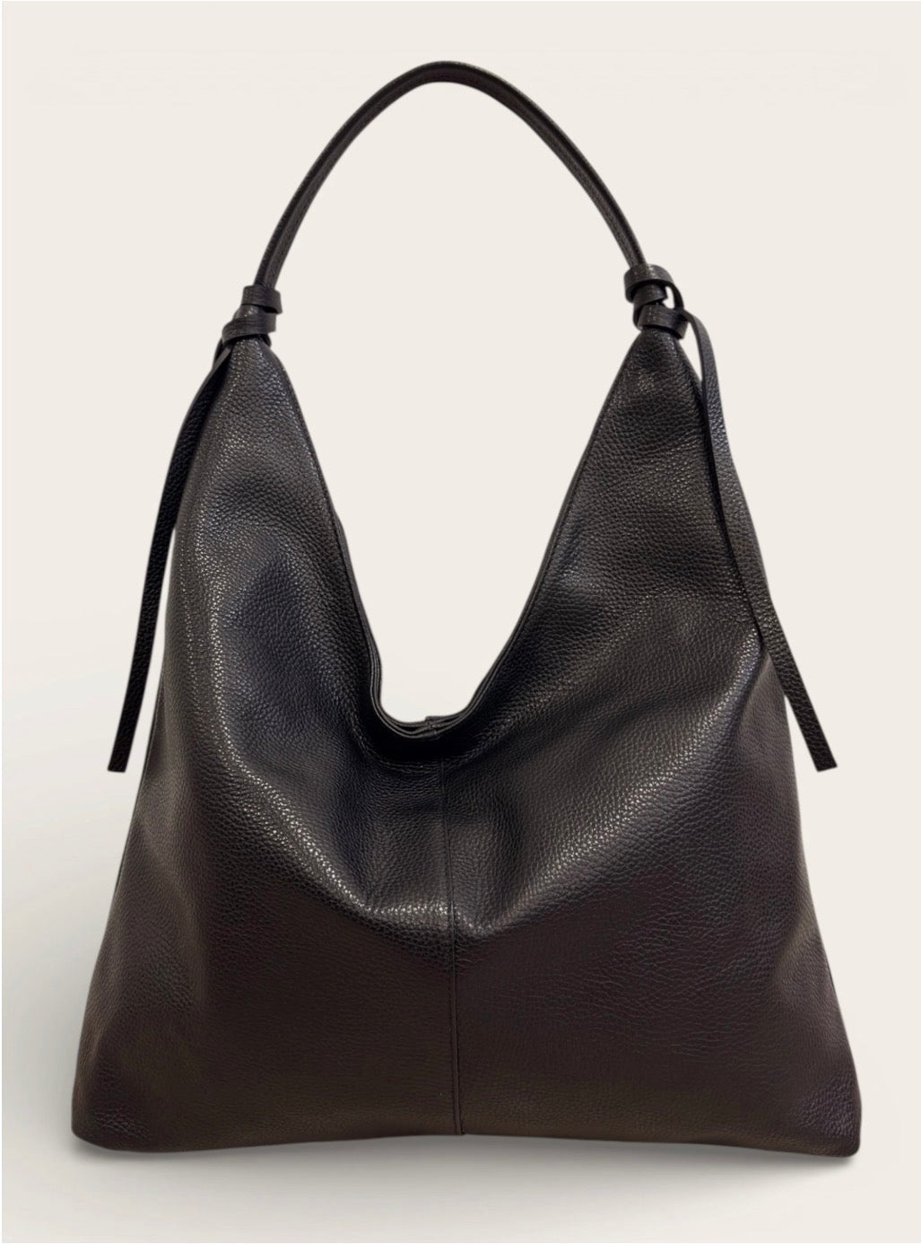 Hammered Italian Leather Hobo Bag Black