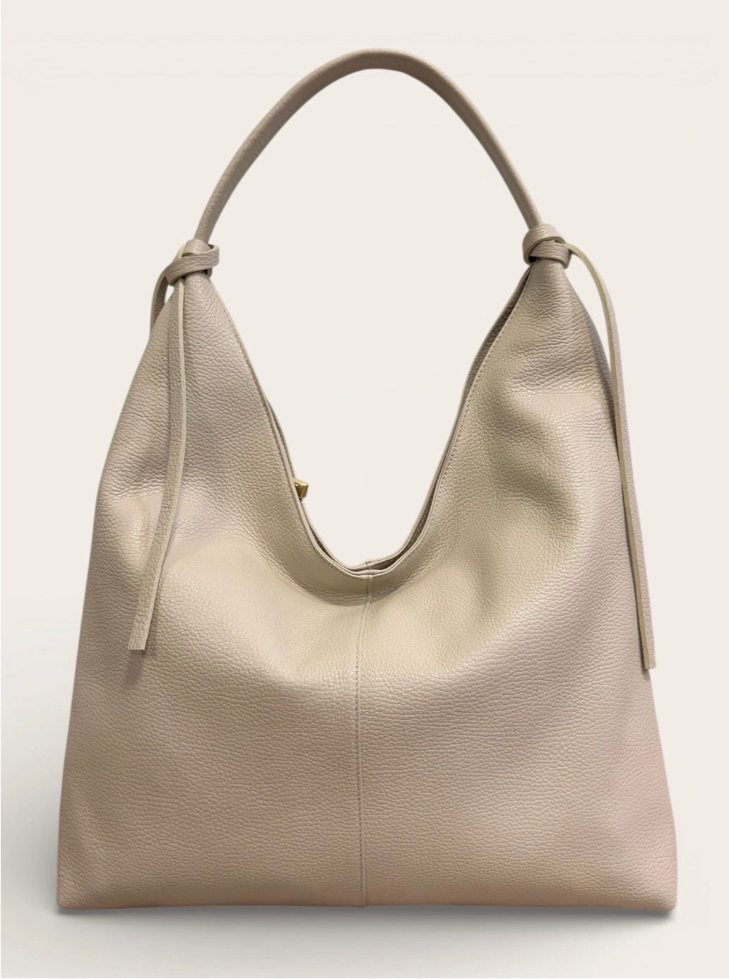 Hammered Italian Leather Hobo Bag Ecru