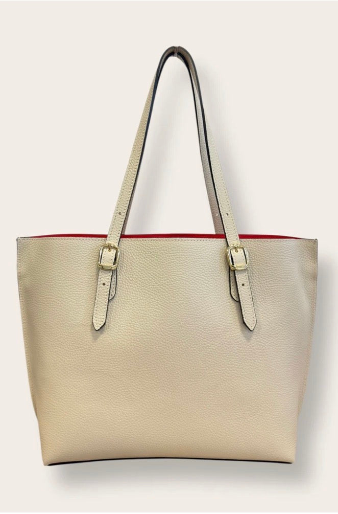 Hammered Italian Leather Tote Ecru