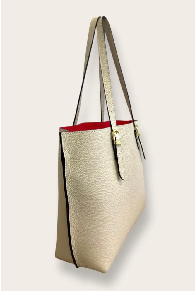 Hammered Italian Leather Tote Ecru