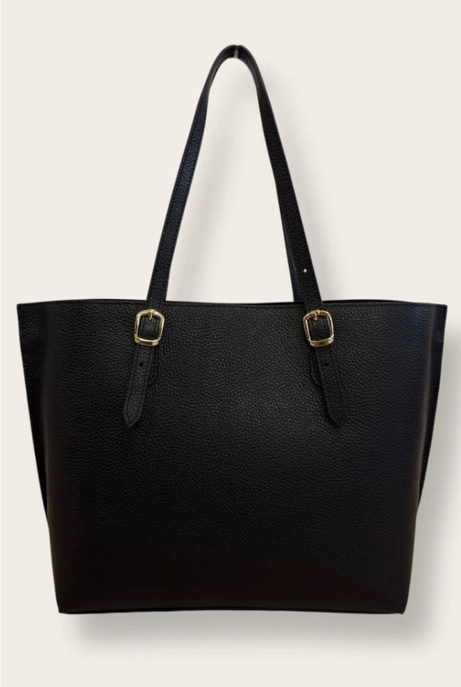 Hammered Italian Leather Tote Black