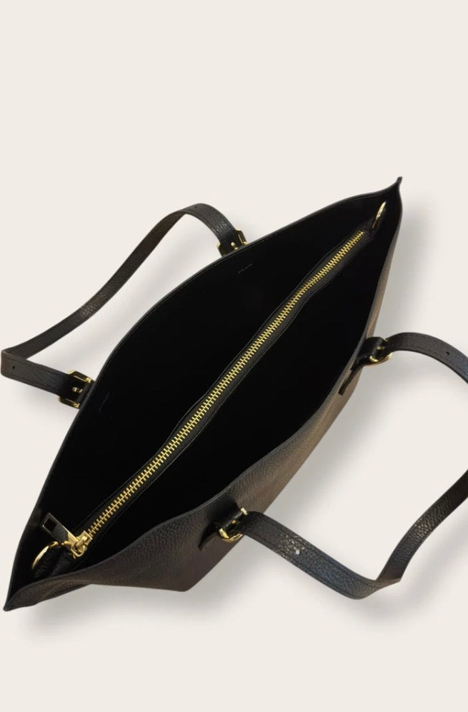 Hammered Italian Leather Tote Black
