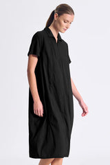 TRANSIT Stretch Poplin Bombeè Shape Dress Black
