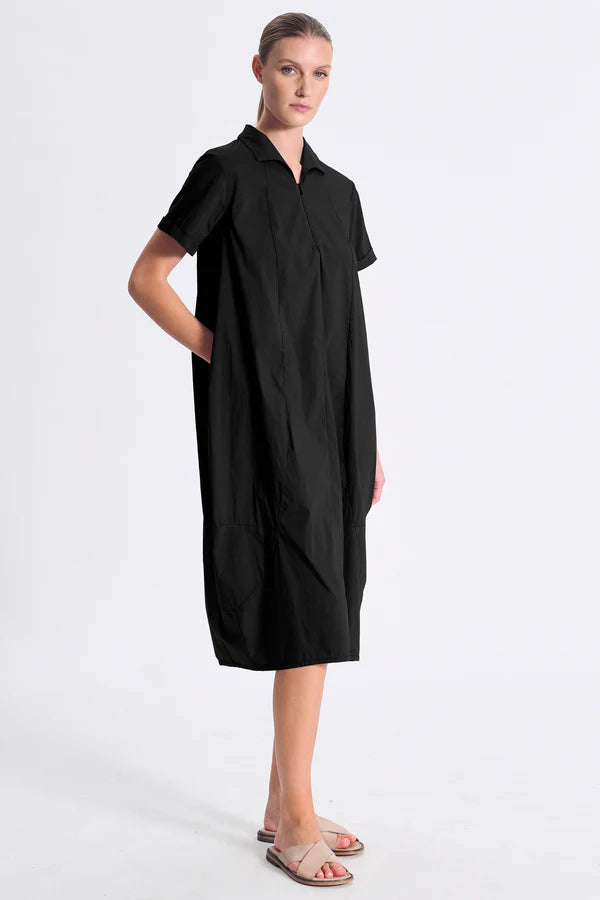 TRANSIT Stretch Poplin Bombeè Shape Dress Black