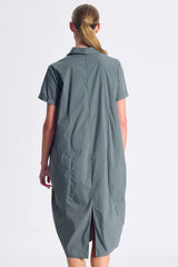 TRANSIT Stretch Poplin Bombeè Shape Dress Green