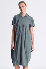 TRANSIT Stretch Poplin Bombeè Shape Dress Green